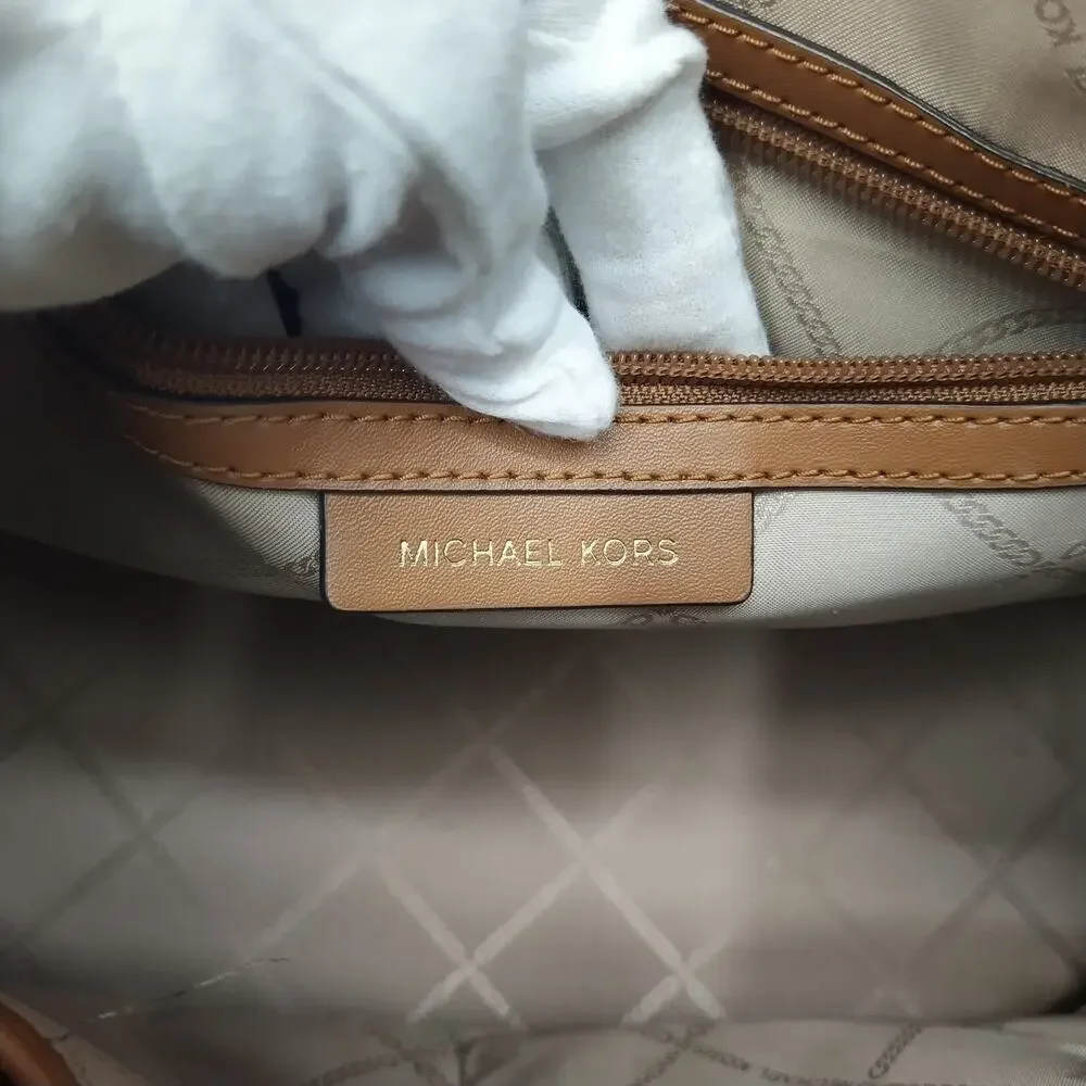 Michael Kors Arielle Brown Leather Double Handles Satchel Bag - Picture 11 of 16